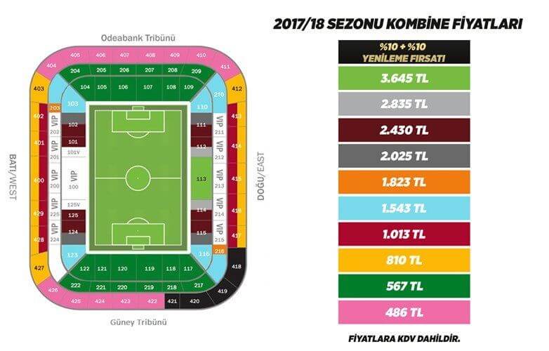 Galatasaray 2017 2018 kombine fiyatları