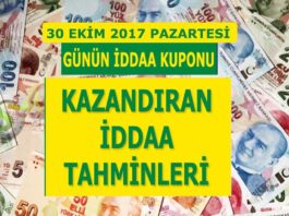 30 Ekim 2017 İddaa tahminleri