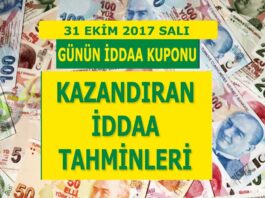 31 Ekim 2017 iddaa tahminleri