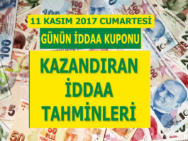 11 Kasım 2017 Cumartesi İddaa Tahminleri