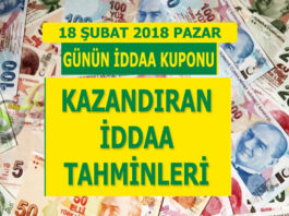 18 Şubat 2018 Pazar iddaa tahminleri