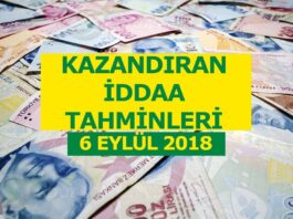 İddaa tahminleri 6 Eylül Perşembe