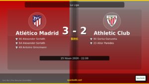 3-2 Biten Atlético Madrid vs Athletic Club Maçının Özeti ve İstatistikleri