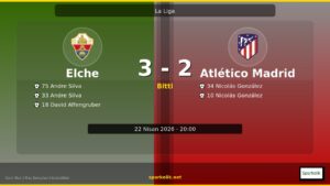 3-2 Biten Elche vs Atlético Madrid Maçının Özeti ve İstatistikleri