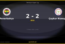 Fenerbahçe 2-2 Çaykur Rizespor Maç Sonucu ve Analizi Fenerbahçe vs Çaykur Rizespor maç önizleme görseli - Trendyol Süper Lig