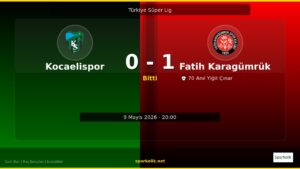 9 Mayıs 2026 Gecesinin Galibi Belli Oldu: Kocaelispor 0-1 Fatih Karagümrük
