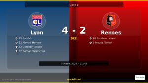 3 Mayıs 2026 Gecesinin Sonucu: Olympique Lyonnais 4-2 Stade Rennais