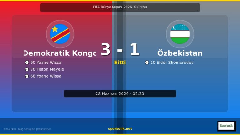 Demokratik Kongo vs Özbekistan maç sonucu görseli - FIFA Dünya Kupası 2026, K Grubu